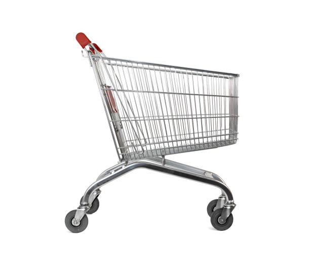 istock Close-up of grid shopping trolley with wheels 157336189