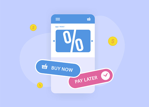 BNPL - Buy Now Pay Later e-commerce marketing strategy concept. Flexible payment option. Credit without a bank card payment at checkout process. Vector illustration