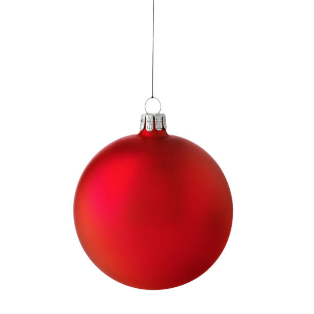 istock Red Christmas ball hanging over a white background 157336413