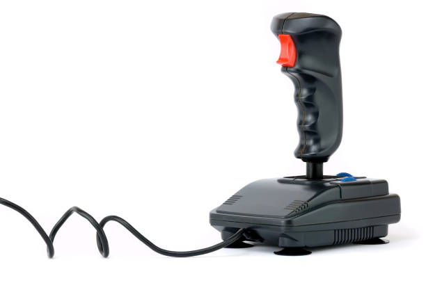 Black joystick on white background stock photo