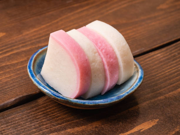 Red and white kamaboko. A dish made by steaming minced fish.