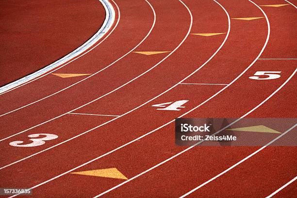 Curving Lanes Of Track Stock Photo - Download Image Now - Running Track, Sports Track, Sport