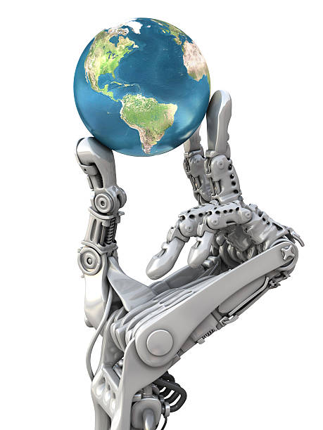 Robot arm and earth globe  roller ball stock pictures, royalty-free photos & images