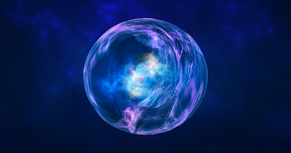 Abstract ball sphere planet energy transparent glass space abstract background.