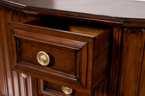 close up picture of an open drawer