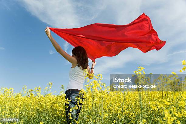 Junge Frau Mit Händen Roten Schal In Den Wind Halten Stockfoto und mehr Bilder von Abgeschiedenheit