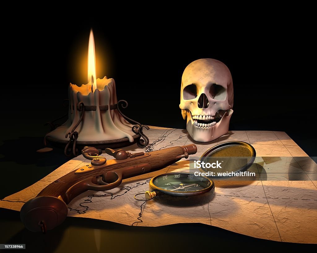 Crânio e mapa de pirata com Pistola - Royalty-free Agoirento Foto de stock