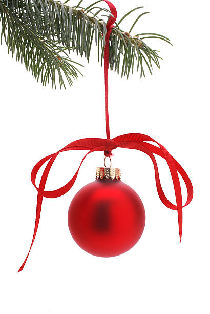 istock hanging Christmas tree ornament with red bow 157339018