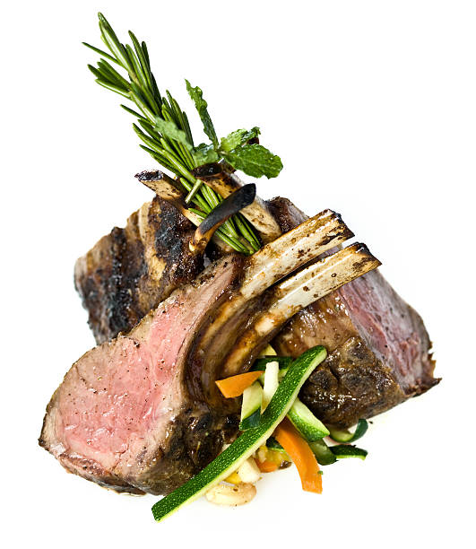 chuletas de cordero y de las verduras - rack of lamb chop cutlet rosemary fotografías e imágenes de stock