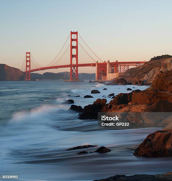 A Zoomed Out View Of The Water And The Golden Gate Bridge Stock Photo - Download Image Now