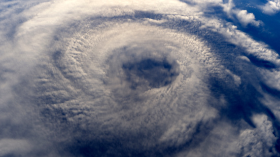 A hurricane on earth viewed from space. This is a rendered image.