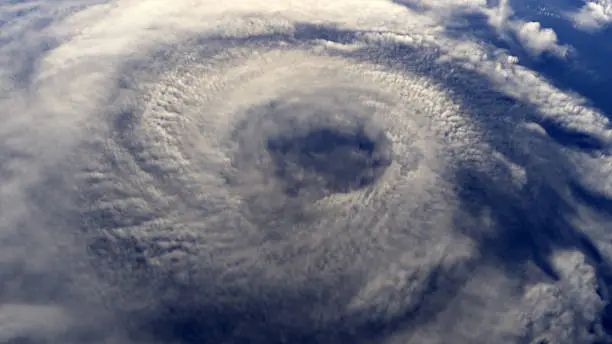 A hurricane on earth viewed from space. This is a rendered image.