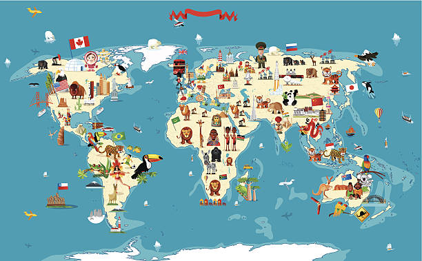 ilustrações, clipart, desenhos animados e ícones de desenho mapa do mundo - india map cartoon travel