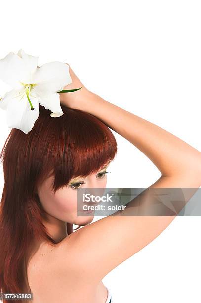 The Girl With A Lily Flower Stock Photo - Download Image Now - 20-24 Years, Adult, Adults Only
