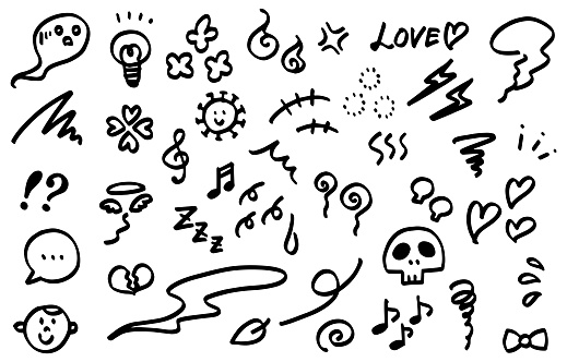 Handwritten emotional expression symbol icon set