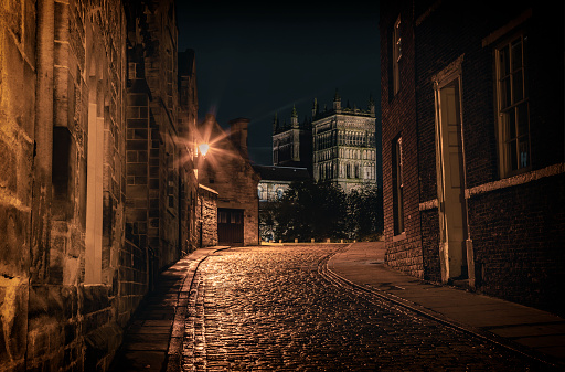 The night view of the Owengate lane leading to the Durham Cathedral