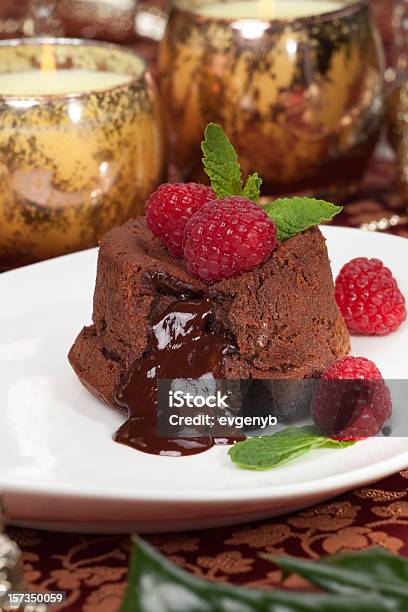 Raspberry Lava Cake Stock Photo - Download Image Now - Molten Chocolate Cake, Baked, Baked Pastry Item