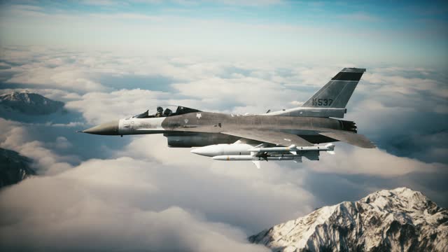 American military fighter f-16 in the sky