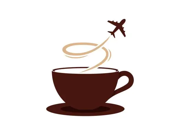 Vector illustration of Coffee cup with flying plane