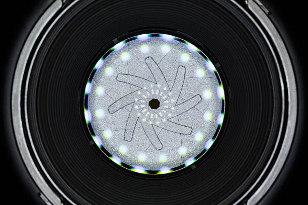 istock Lens aperture blades closeup view with light reflections 157350388
