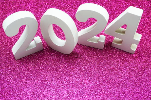 istock Happy New year 2024 with space copy on pink glitter background 1573512468