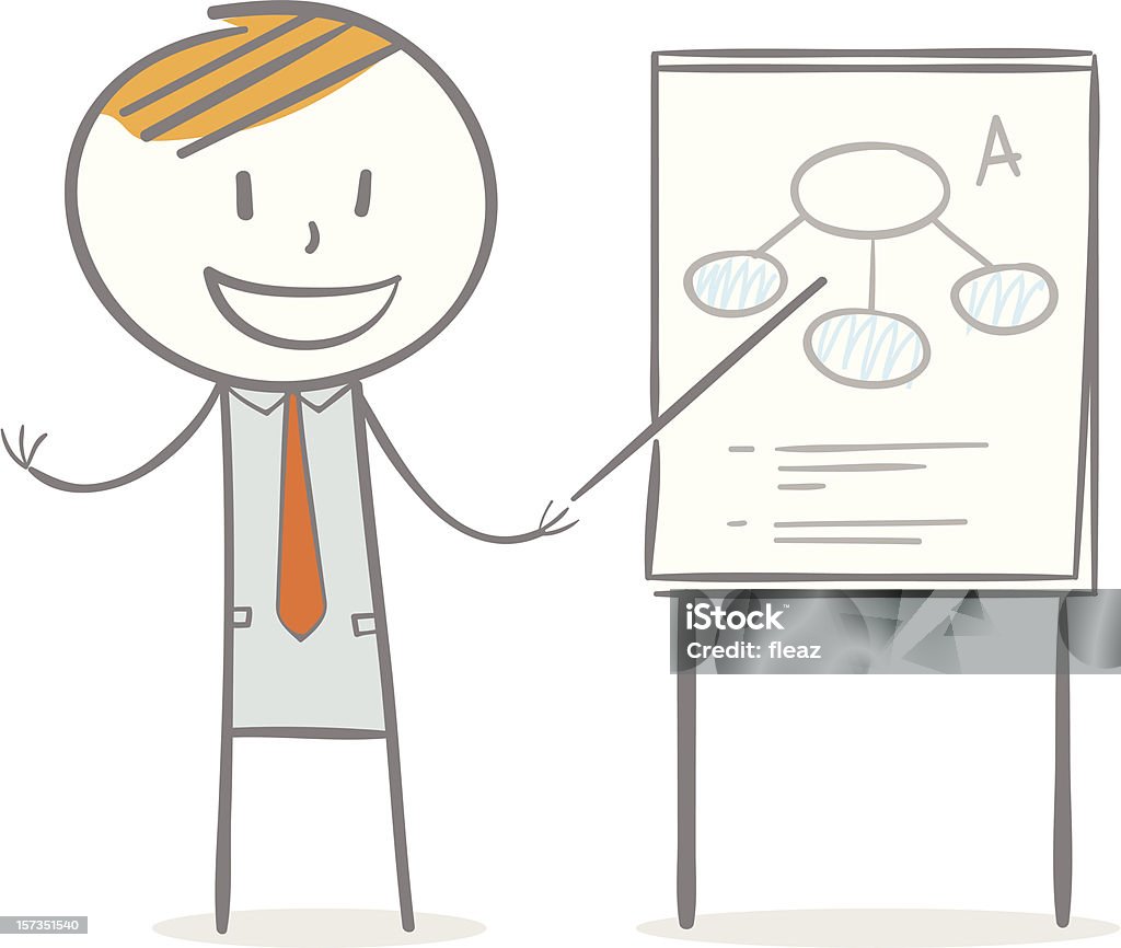 Illustration of businessman with paperboard Doodle stick figure: Businessman holding and pointing a stick to a paperboard Doodle stock vector