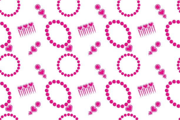 ilustrações de stock, clip art, desenhos animados e ícones de repeat background fashion doll style. seamless pattern with pink earrings, bracelet and beads. flat illustration - earring multi colored shoe jewelry