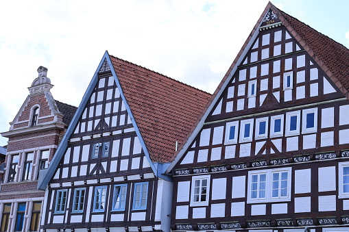 Juli 20, 2023, Stadthagen: Historic half-timbered houses in the center of Stadthagen in Lower Saxony
