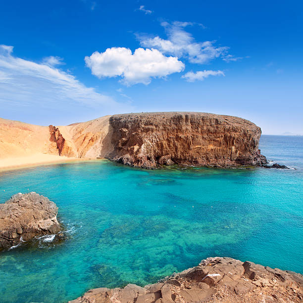 lanzarote el papagayo praia praia em canárias - lanzarote bay canary islands beach imagens e fotografias de stock