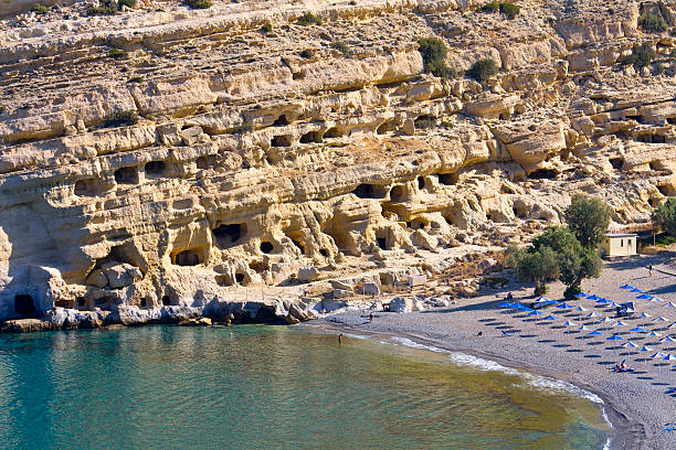 Matala beach at Crete island in Greece