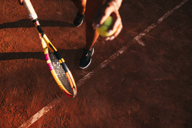 Professional tennis player serves