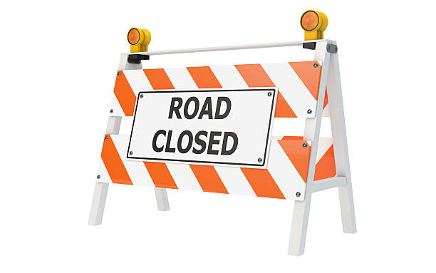 Road Closed Barricade Construction Road Closed Barricade isolated with clipping path barricade stock pictures, royalty-free photos & images