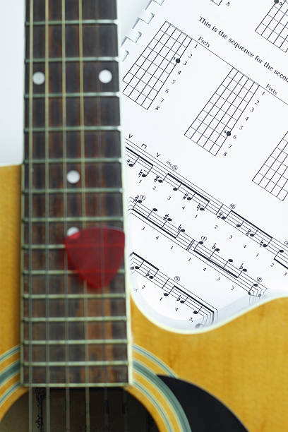 istock Acoustic Guitar on music note sheet 157357137