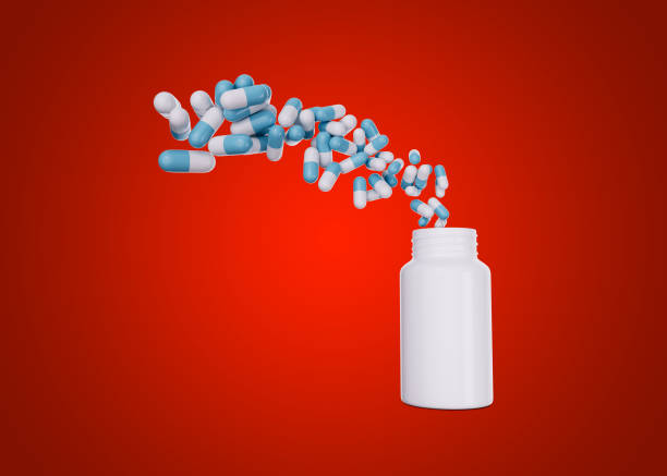 istock 3d Empty White Pill Bottle With Antibiotic capsules Flying In The Air Red Background 3d Illustration 1573591041