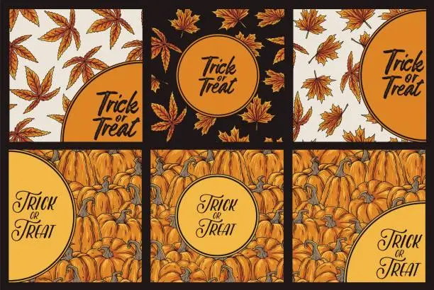 Vector illustration of Set of Halloween backgrounds with autumn leaves or foliage. October collection with season design backgrounds