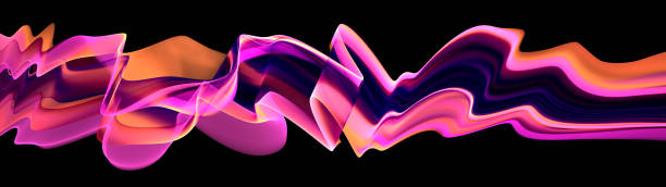 Abstract colorful fractal smoke wave banner on black background.