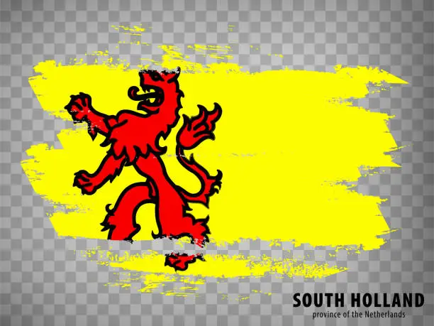 Vector illustration of Flag of  South Holland brush strokes. Flag of Province  South Holland on transparent background for your web site design, logo, app, UI. Netherlands. EPS10.