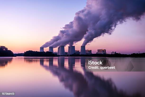 Power Plant In The Sunrise Stock Photo - Download Image Now - Greenhouse Gas, Fumes, Coal