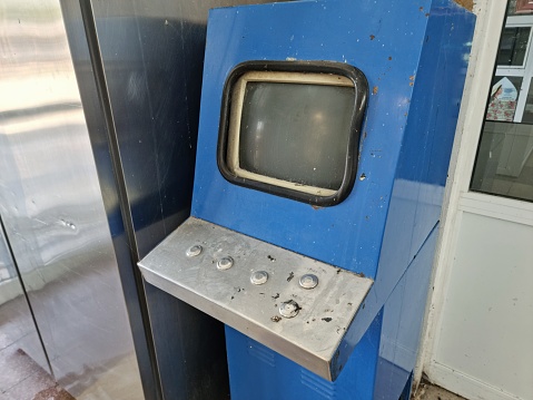 At București Basarab Railroad station. The image shows a broken computer inside the old station building.