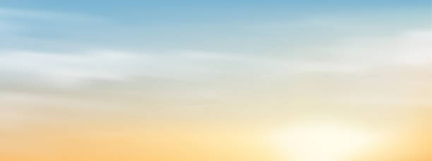 istock Sky blue with cloud,Horizon Sunset Sky in light blue,yellow color,Vector Panorama beautiful nature in evening Summer by the beach,Banner background for World environment day,Save the earth,Earth day 1573676715