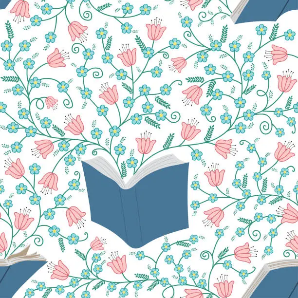 Vector illustration of Seamless pattern with book and flowers