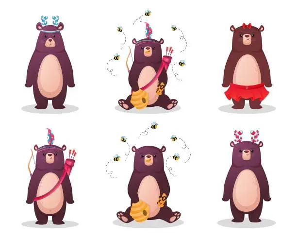 Vector illustration of Set of cute cartoon bear