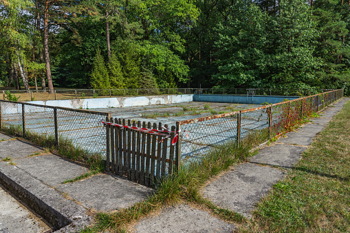 Old empty swimming pool in the middle of the forest
