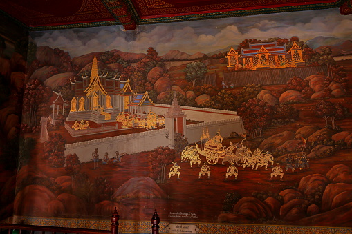 Wall painting at The Grand Palace, Bangkok, Thailand.