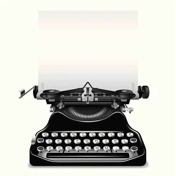 Vector illustration of Vintage black typewriter ready for some words