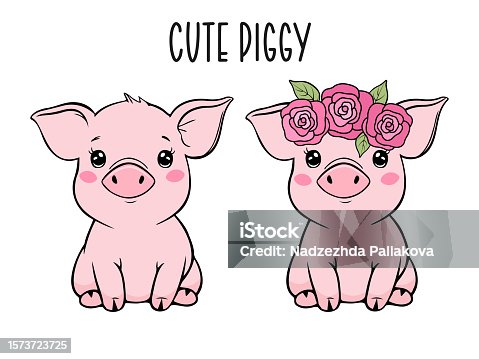istock Cute baby pig character on white background. 1573723725