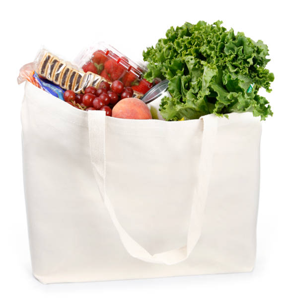 Bag of groceries on white background
