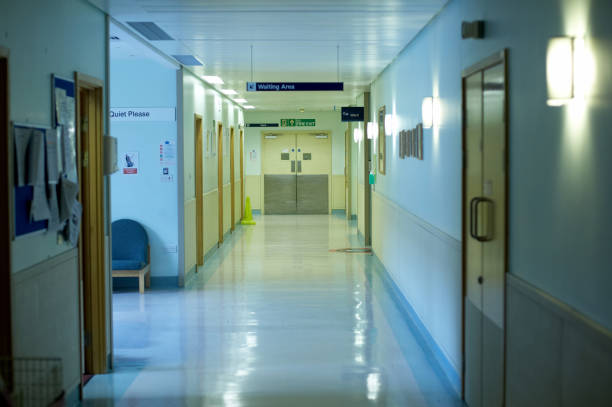 istock Hospital corridor blue walls 157373160