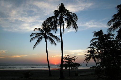 Tropical Beach and Palm Trees Sunset in Montelimar, Nicaragua