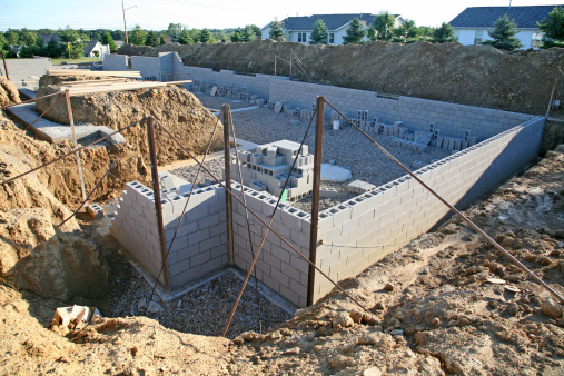 \nNew construction taking place.  Concrete block foundation walls are supported as they are being laid.\n\nPlease see  mmore images in my CONSTRUCTION and ARCHITECTURE LB's. Thank you.